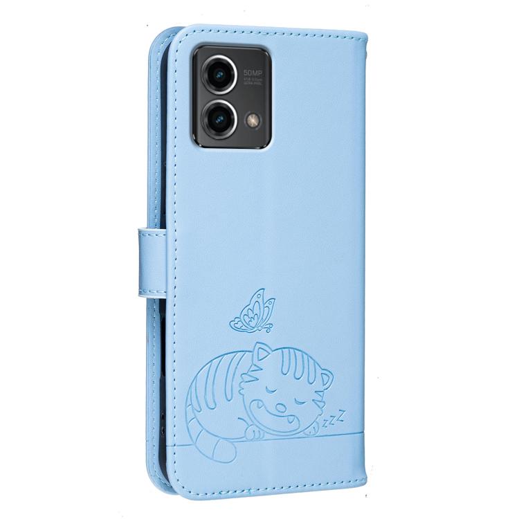 For Motorola Moto G Stylus 5G 2024 Cat Butterfly Embossed RFID Vegan Leather Phone Case with Strap