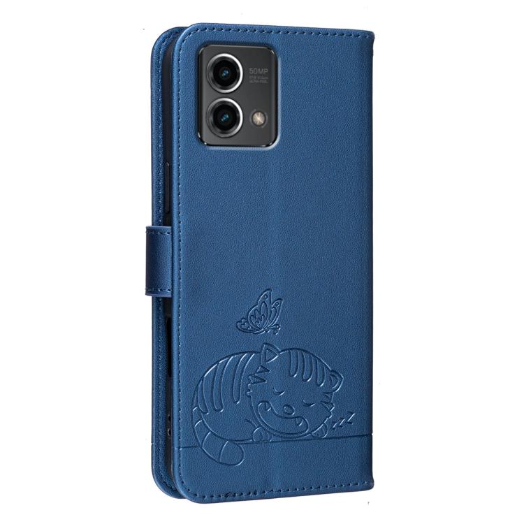 For Motorola Moto G Stylus 5G 2024 Cat Butterfly Embossed RFID Vegan Leather Phone Case with Strap