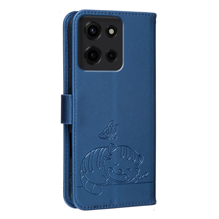For Motorola Moto G Stylus 5G 2025 Cat Butterfly Embossed RFID Vegan Leather Phone Case with Strap