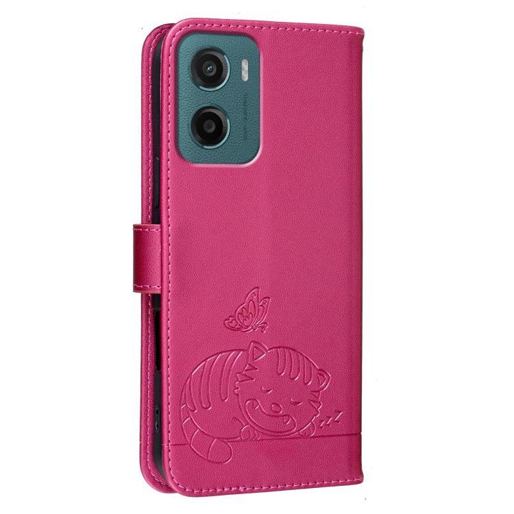 For Motorola Moto G05 Cat Butterfly Embossed RFID Vegan Leather Phone Case with Strap