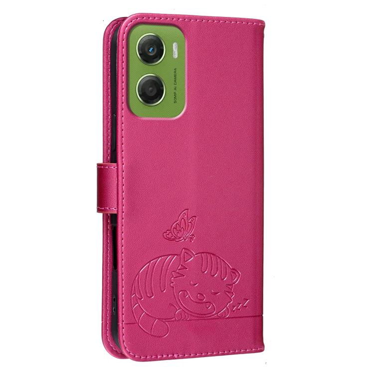 For Motorola Moto G06 4G Cat Butterfly Embossed RFID Vegan Leather Phone Case with Strap