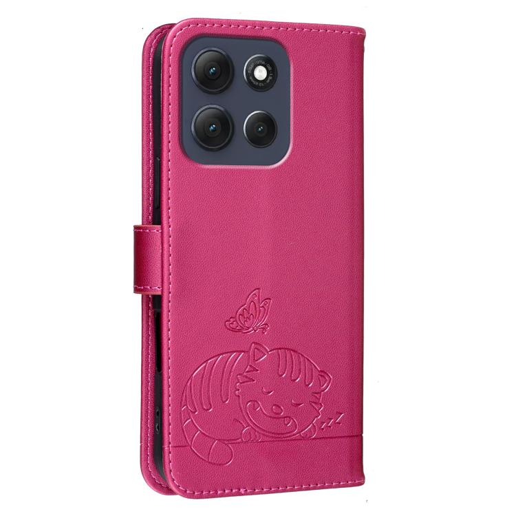 For Motorola Moto G86 Power Cat Butterfly Embossed RFID Vegan Leather Phone Case with Strap