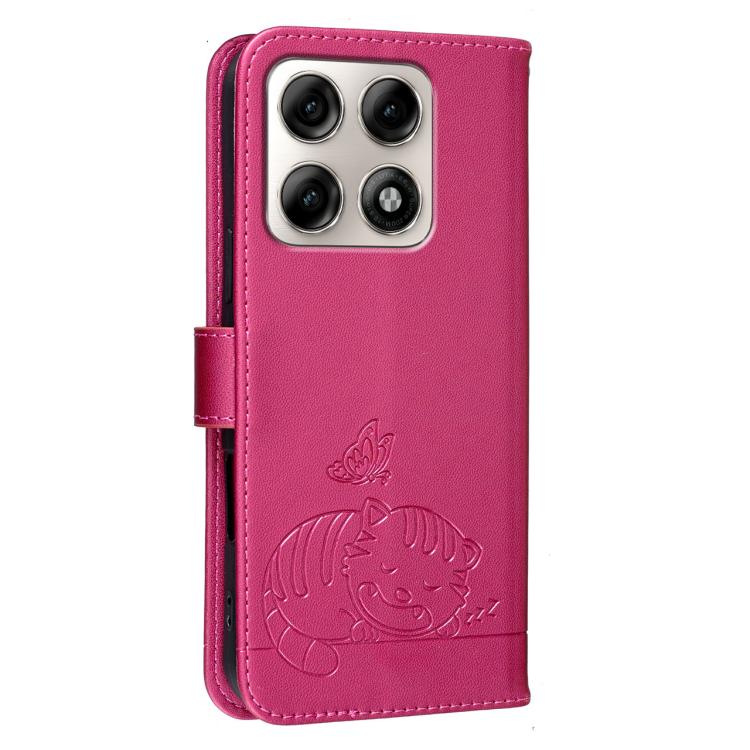 For Motorola Edge 70 Pro 5G Cat Butterfly Embossed RFID Vegan Leather Phone Case with Strap