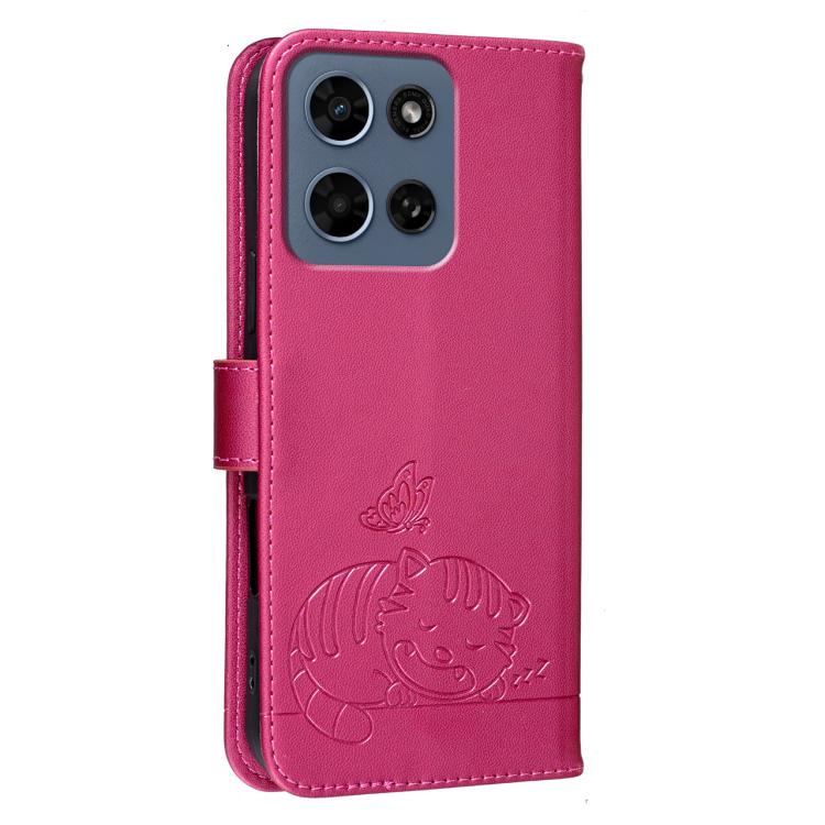 For Motorola Edge 5G 2026 Cat Butterfly Embossed RFID Vegan Leather Phone Case with Strap