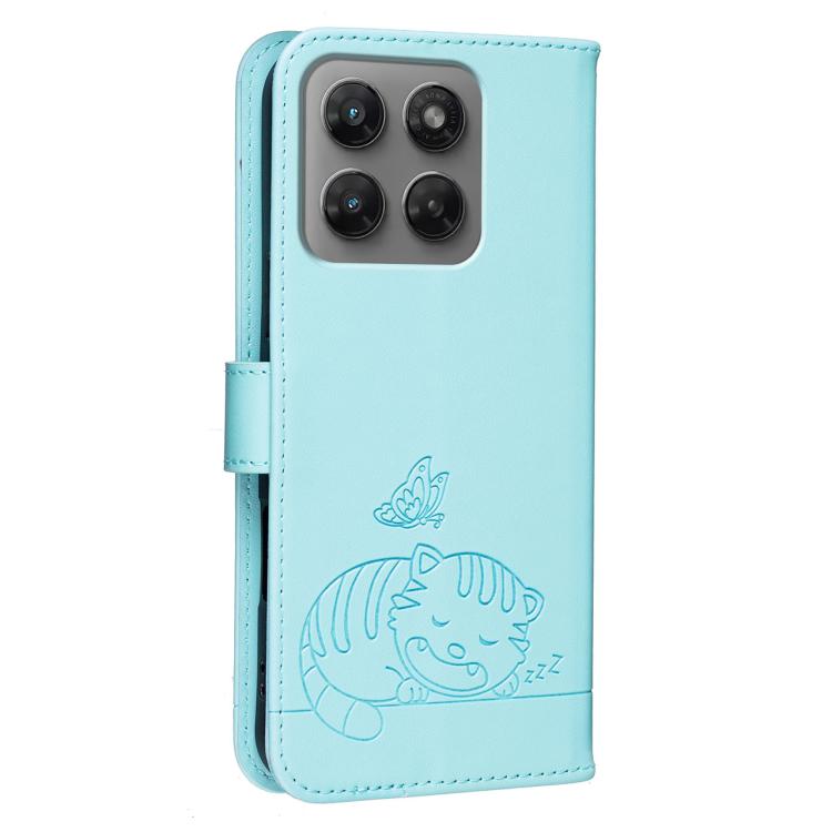 For Motorola Moto G37 Power 5G Cat Butterfly Embossed RFID Vegan Leather Phone Case with Strap