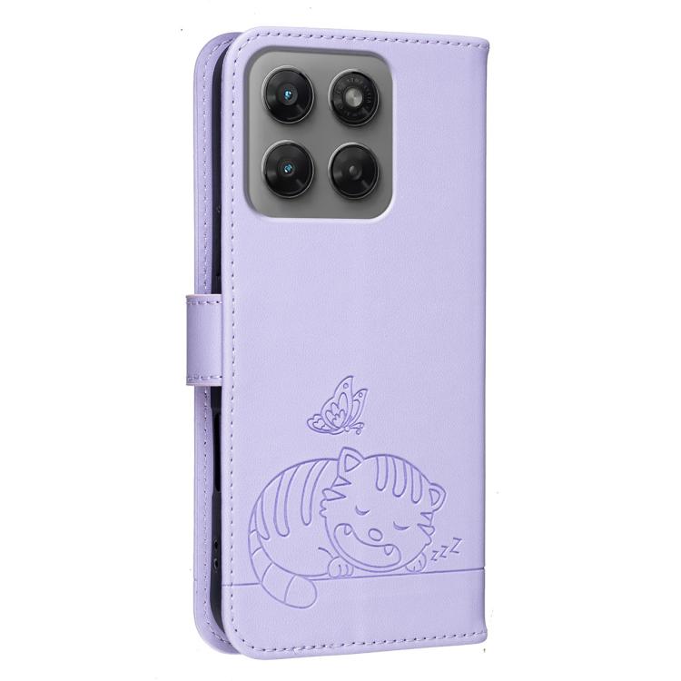 For Motorola Moto G37 Power 5G Cat Butterfly Embossed RFID Vegan Leather Phone Case with Strap