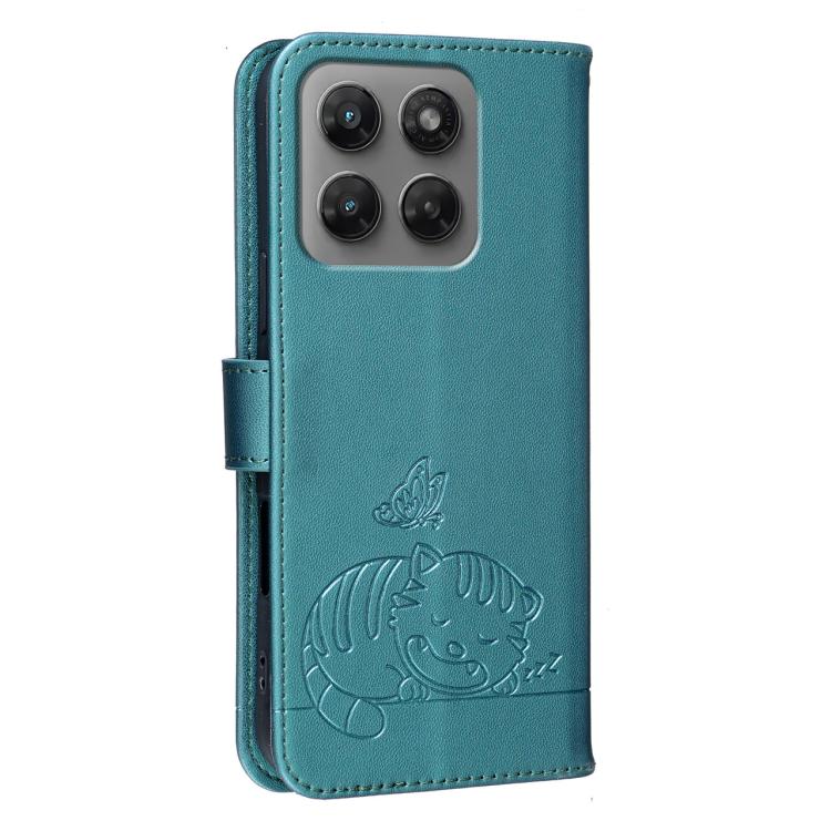 For Motorola Moto G37 Power 5G Cat Butterfly Embossed RFID Vegan Leather Phone Case with Strap