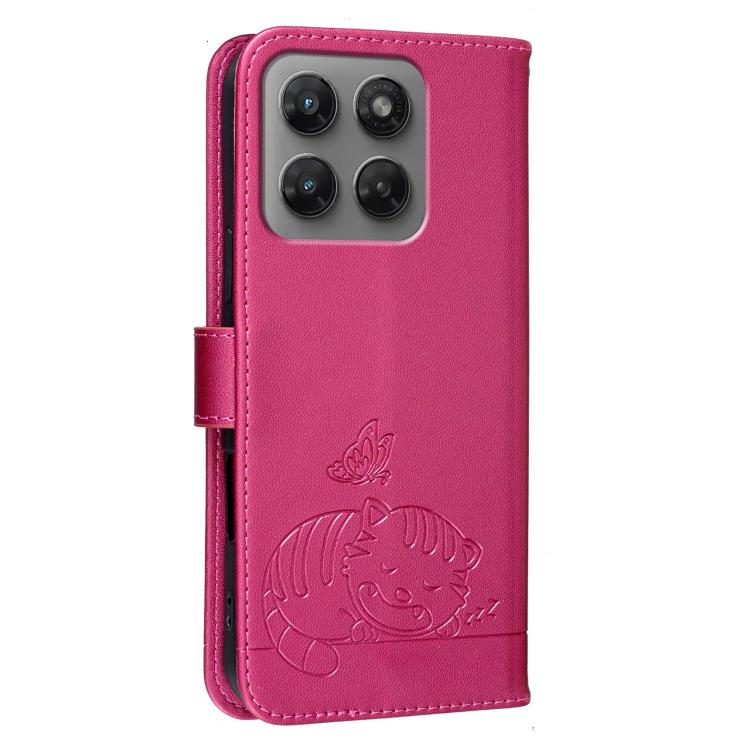 For Motorola Moto G37 / G47 Cat Butterfly Embossed RFID Vegan Leather Phone Case with Strap