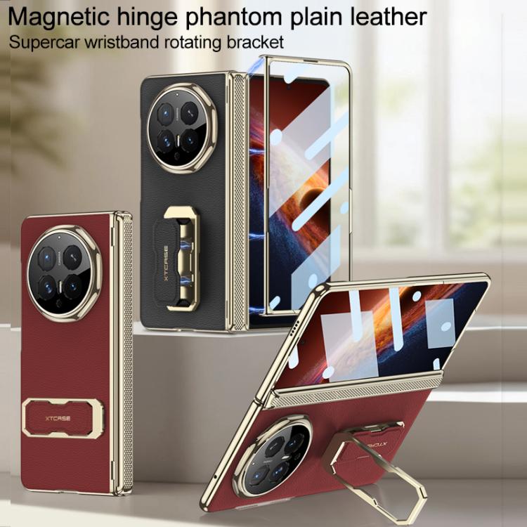 For Honor Magic V6 GKK Magnetic Folding Hinge Leather Phone Case with Wristband & Rotating Holder