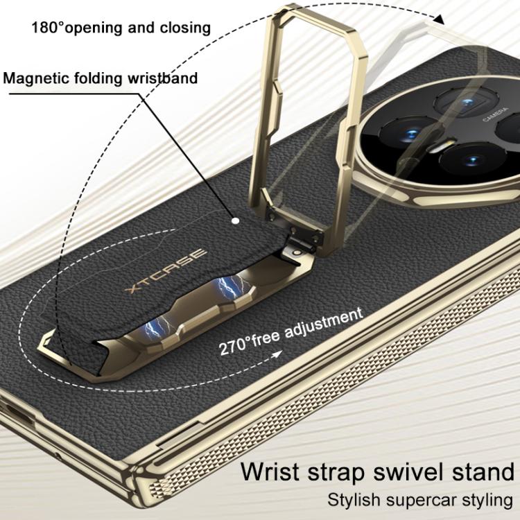 For Honor Magic V6 GKK Magnetic Folding Hinge Leather Phone Case with Wristband & Rotating Holder