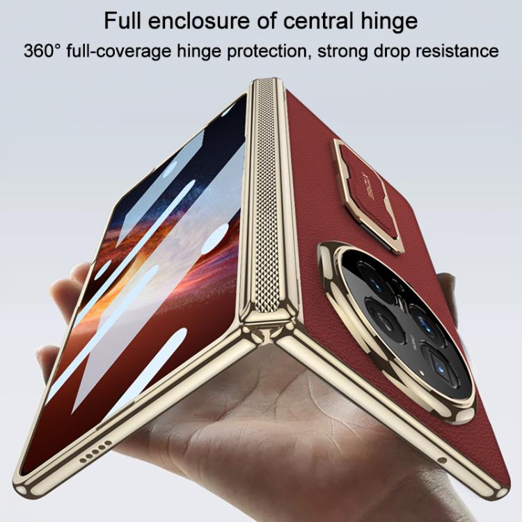 For Honor Magic V6 GKK Magnetic Folding Hinge Leather Phone Case with Wristband & Rotating Holder