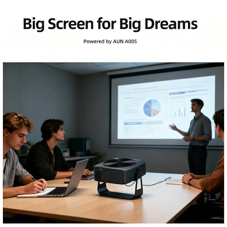 AUN A005 1080P 760ANSI LCD Display Smart Projector with Holder, Plug:UK Plug - Dark Grey