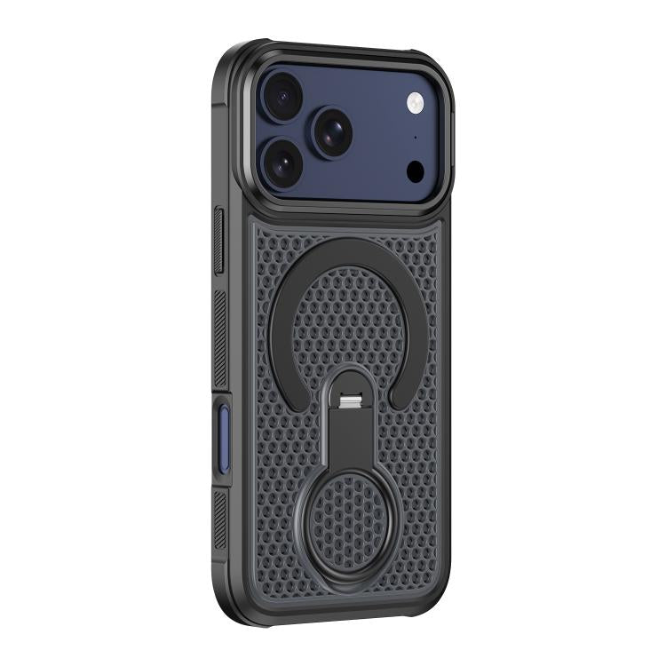 For iPhone 17 Pro Max Colorful Hollowed Cooling 360 Degree Rotation Ring Holder Magnetic Phone Case