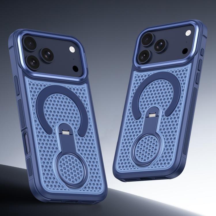 For iPhone 16 Pro Max Colorful Hollowed Cooling 360 Degree Rotation Ring Holder Magnetic Phone Case