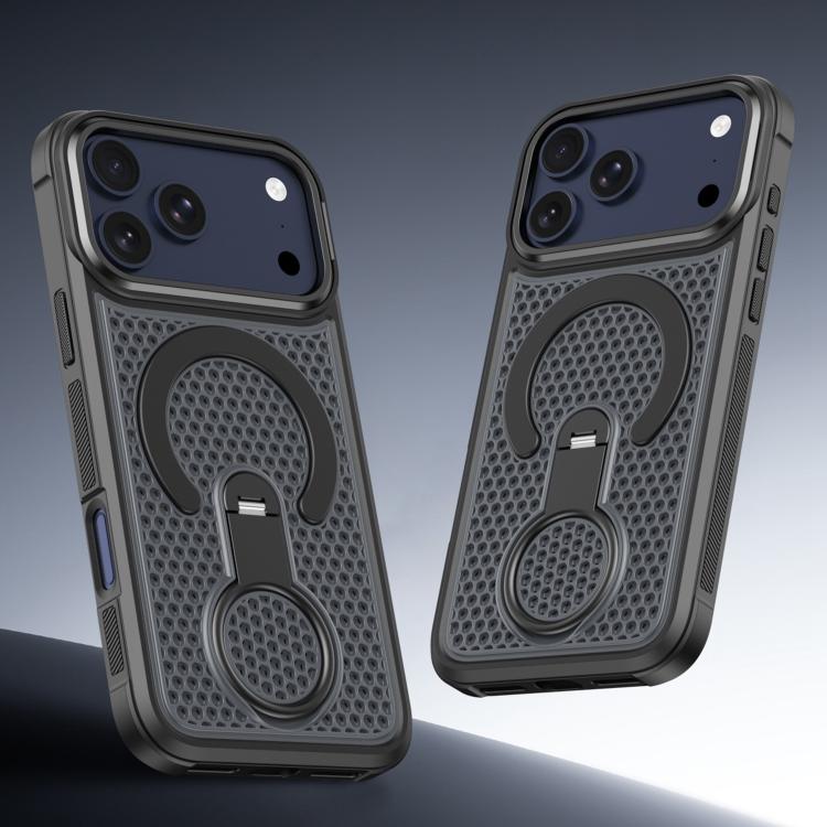 For iPhone 16 Pro Max Colorful Hollowed Cooling 360 Degree Rotation Ring Holder Magnetic Phone Case
