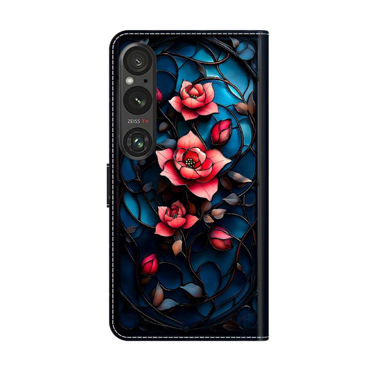 For Sony Xperia 1 V Crystal-Like Painted Vegan Leather Phone Case