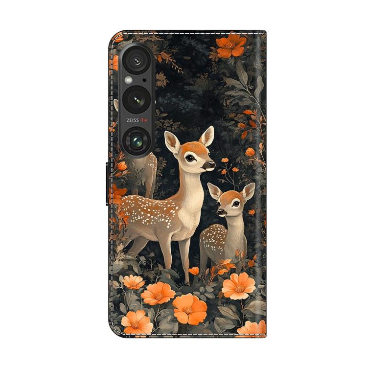 For Sony Xperia 1 V Crystal-Like Painted Vegan Leather Phone Case