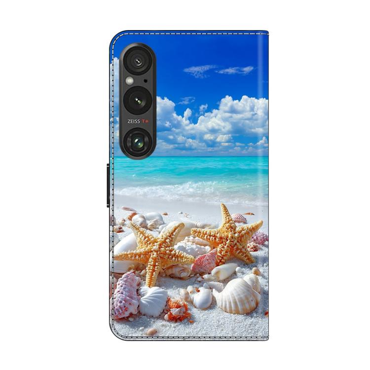 For Sony Xperia 1 V Crystal-Like Painted Vegan Leather Phone Case