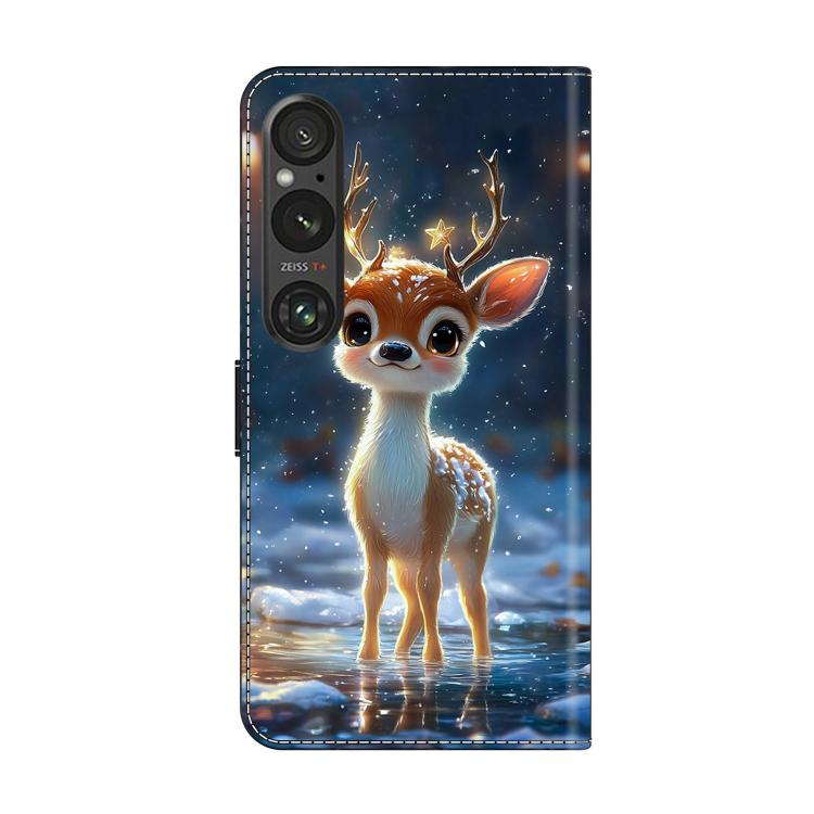 For Sony Xperia 1 V Crystal-Like Painted Vegan Leather Phone Case