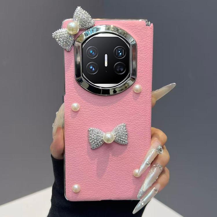 For Huawei Mate X5 Litchi Texture 3D Pearl Bow Vegan Leather Shockproof Phone Case - Pink