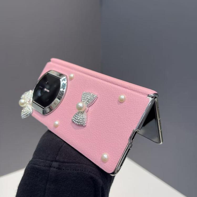 For Huawei Mate X5 Litchi Texture 3D Pearl Bow Vegan Leather Shockproof Phone Case - Pink