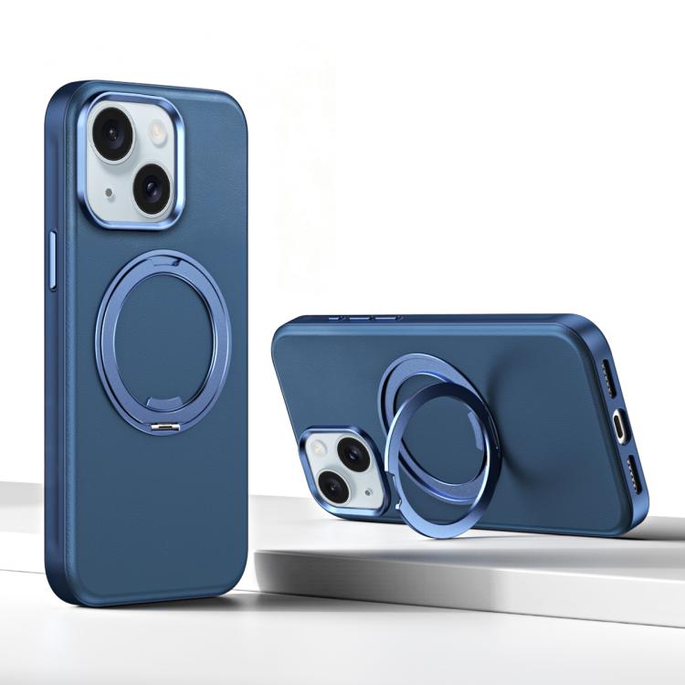 For iPhone 15 Cloud Block Star Leather Series 360 Degree Rotation Holder Magnetic Phone Case