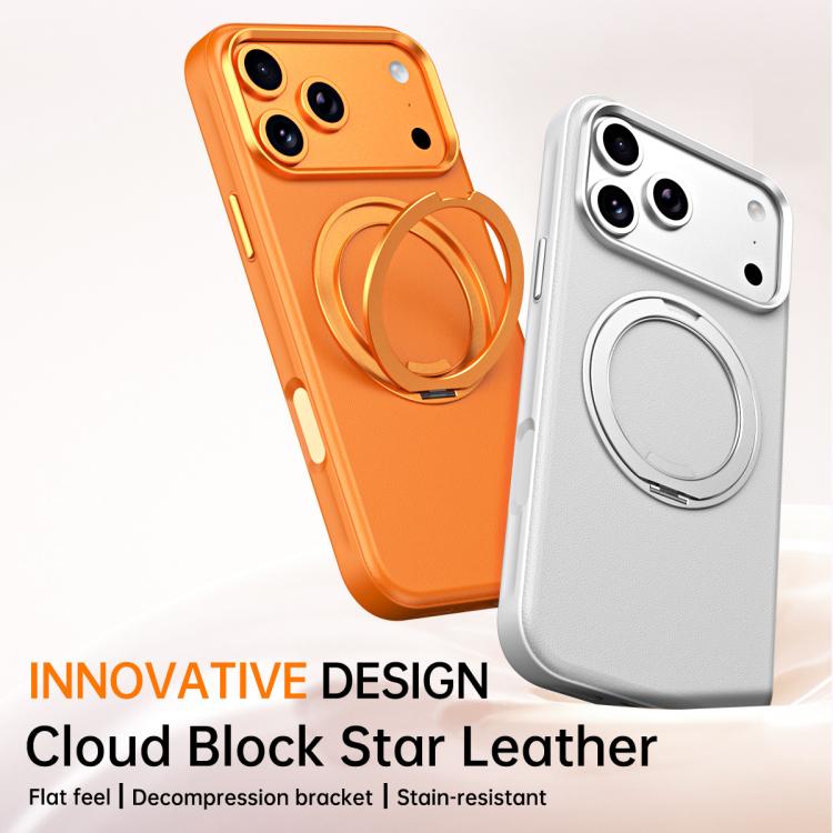 For iPhone 16 Cloud Block Star Leather Series 360 Degree Rotation Holder Magnetic Phone Case
