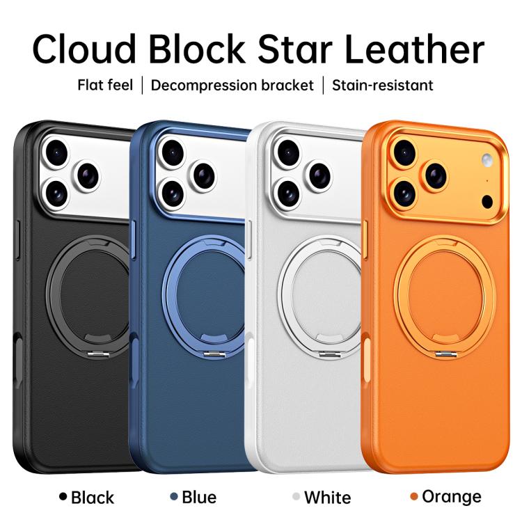 For iPhone 16 Cloud Block Star Leather Series 360 Degree Rotation Holder Magnetic Phone Case