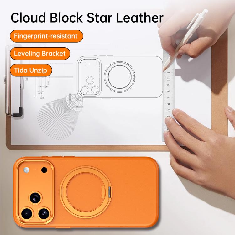 For iPhone 16 Cloud Block Star Leather Series 360 Degree Rotation Holder Magnetic Phone Case