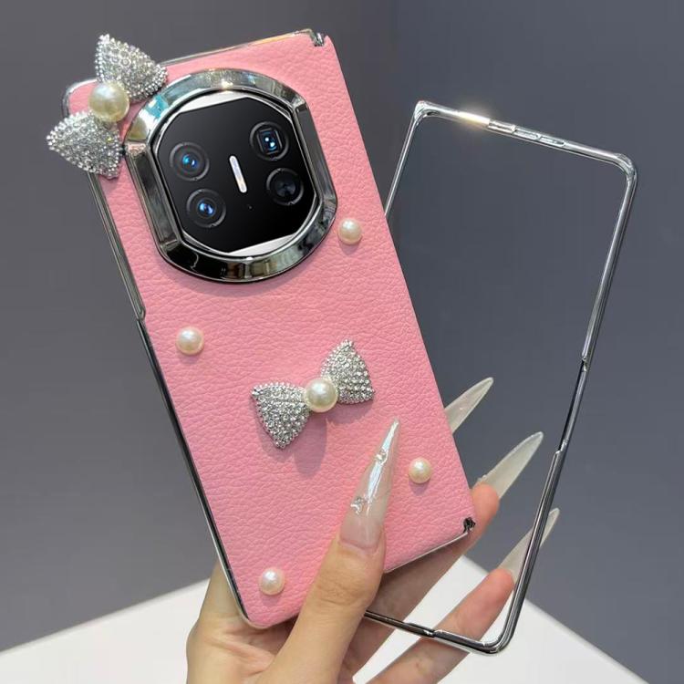 For Huawei Mate X5 Litchi Texture 3D Pearl Bow Vegan Leather Shockproof Phone Case with Frame - Pink