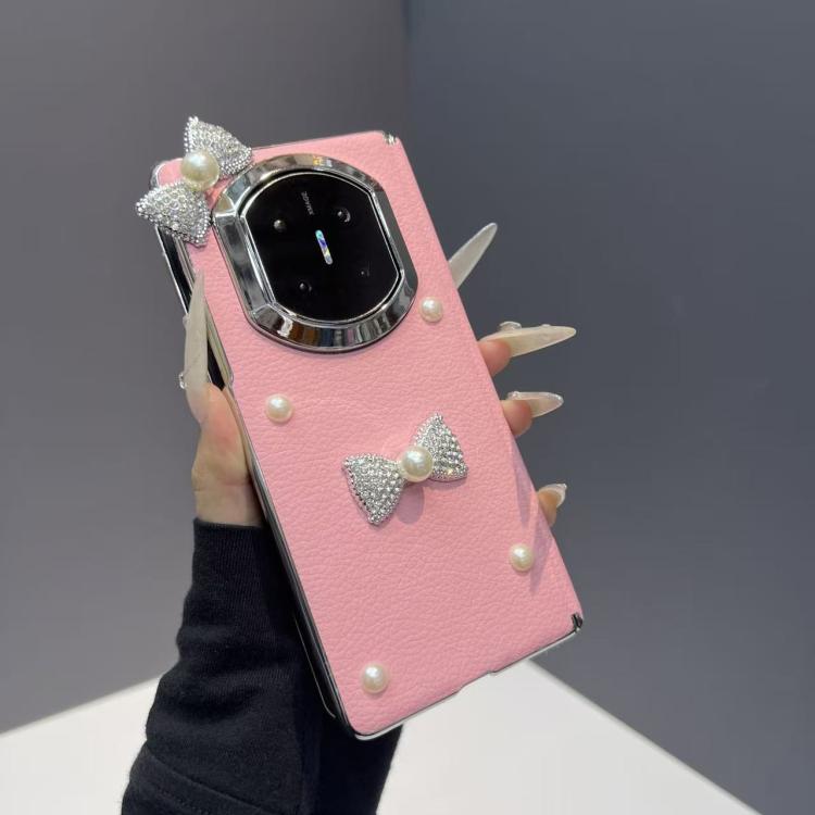 For Huawei Mate X5 Litchi Texture 3D Pearl Bow Vegan Leather Shockproof Phone Case with Frame - Pink