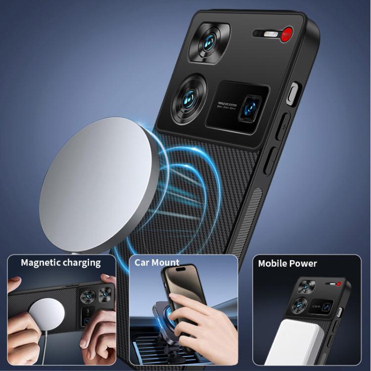 For ZTE nubia Z60 Ultra WANLONFENG TQ Series Magnetic Carbon Fiber Texture PC Hybrid TPU Phone Case