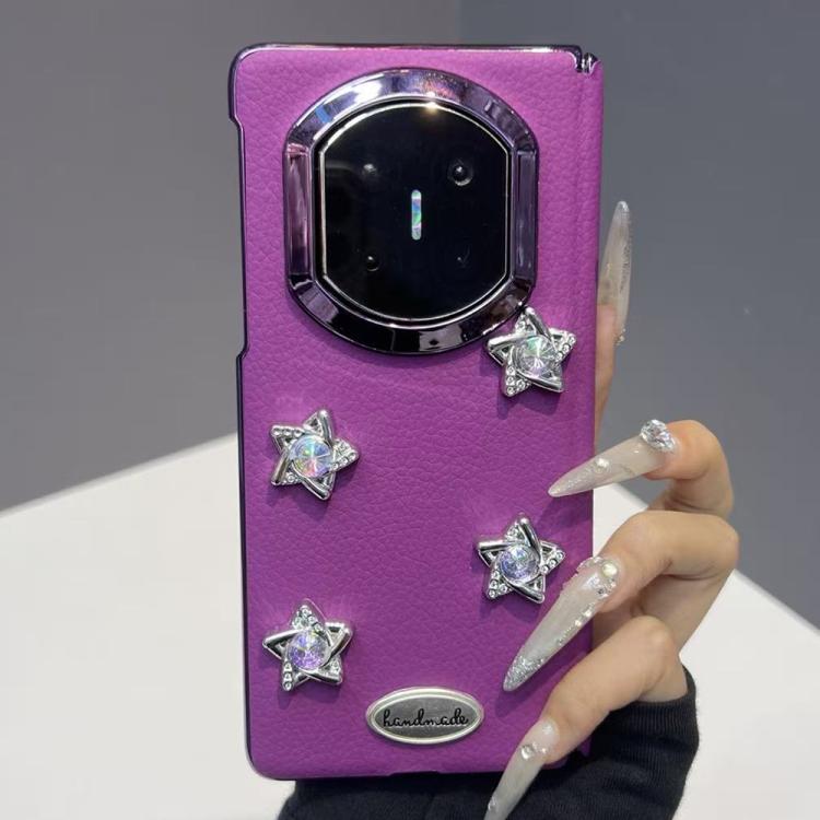 For Huawei Mate X7 Litchi Texture 3D Star Vegan Leather Shockproof Phone Case - Purple