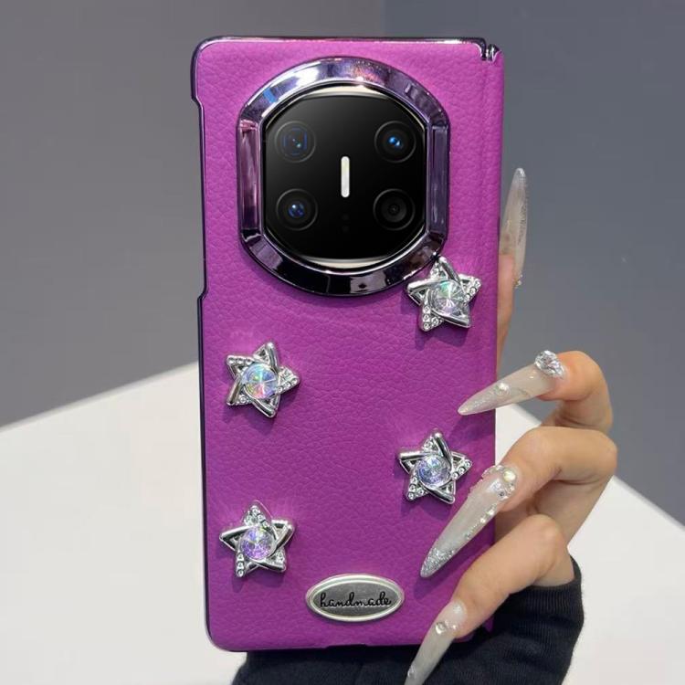 For Huawei Mate X6 Litchi Texture 3D Star Vegan Leather Shockproof Phone Case - Purple