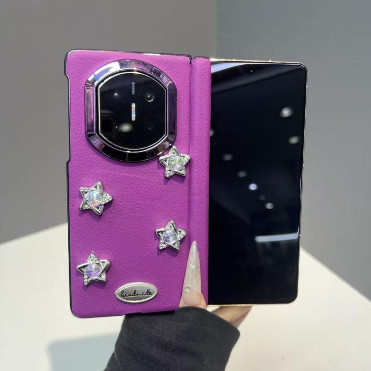 For Huawei Mate X7 Litchi Texture 3D Star Vegan Leather Shockproof Phone Case - Purple
