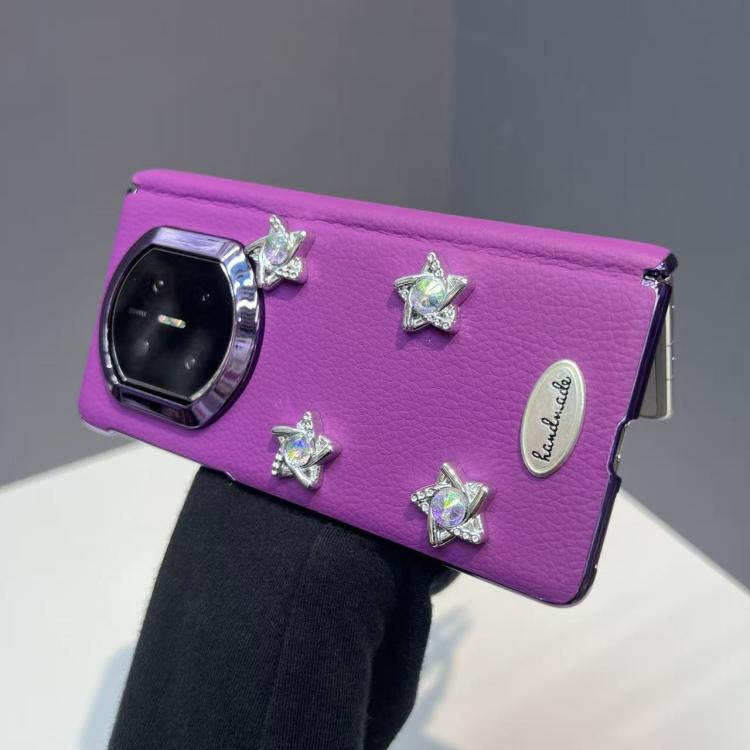For Huawei Mate X6 Litchi Texture 3D Star Vegan Leather Shockproof Phone Case - Purple