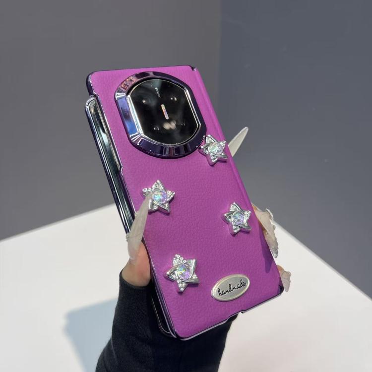 For Huawei Mate X7 Litchi Texture 3D Star Vegan Leather Shockproof Phone Case - Purple
