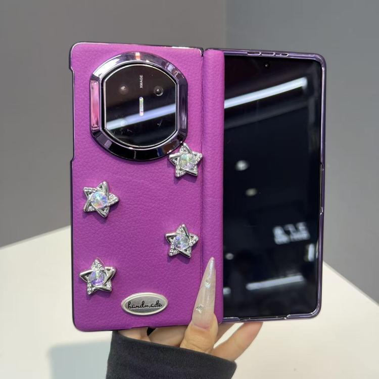 For Huawei Mate X6 Litchi Texture 3D Star Vegan Leather Shockproof Phone Case with Frame - Purple