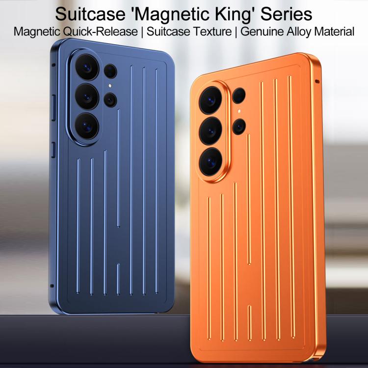 For Galaxy S26 Ultra 5G Suitcase Texture Magnetic King Series Aluminum Alloy Phone Case with Tempered Glass Film