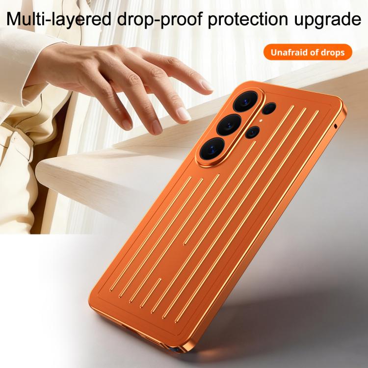 For Galaxy S26 Ultra 5G Suitcase Texture Magnetic King Series Aluminum Alloy Phone Case with Tempered Glass Film