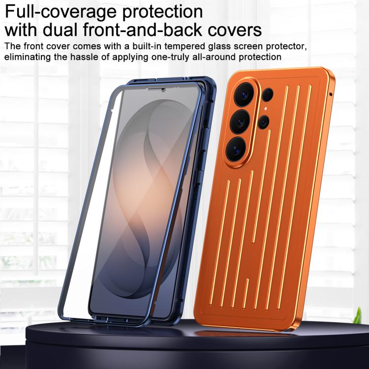 For Galaxy S26 Ultra 5G Suitcase Texture Magnetic King Series Aluminum Alloy Phone Case with Tempered Glass Film