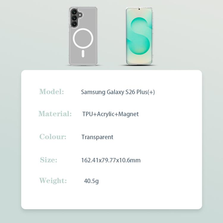 For Galaxy S26+ 5G LeReach TOC Clear Series Dual-Composite Armor TPU + Acrylic Shockproof Magnetic Phone Case - Transparent