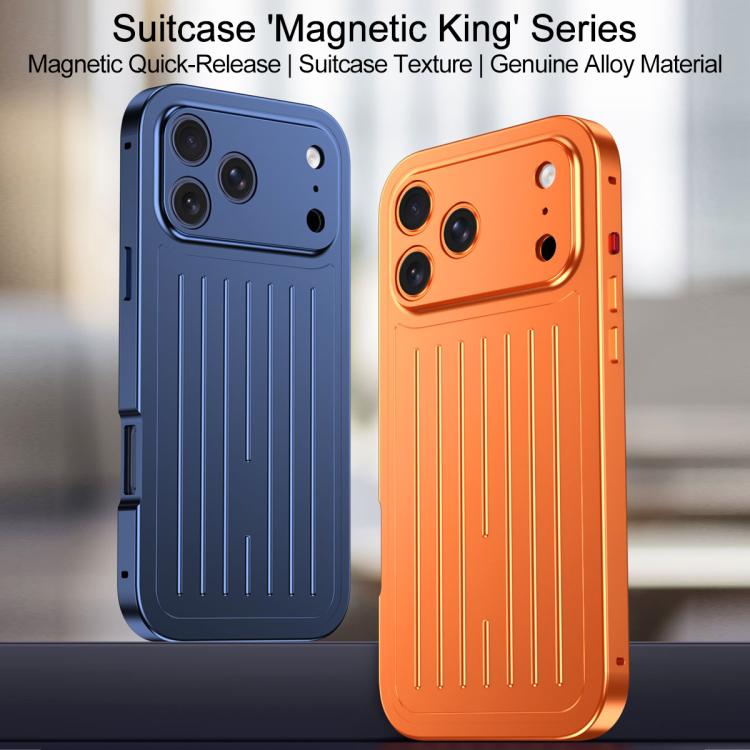 For iPhone 17 Pro Max Suitcase Texture Magnetic King Series Aluminum Alloy Phone Case with Tempered Glass Film