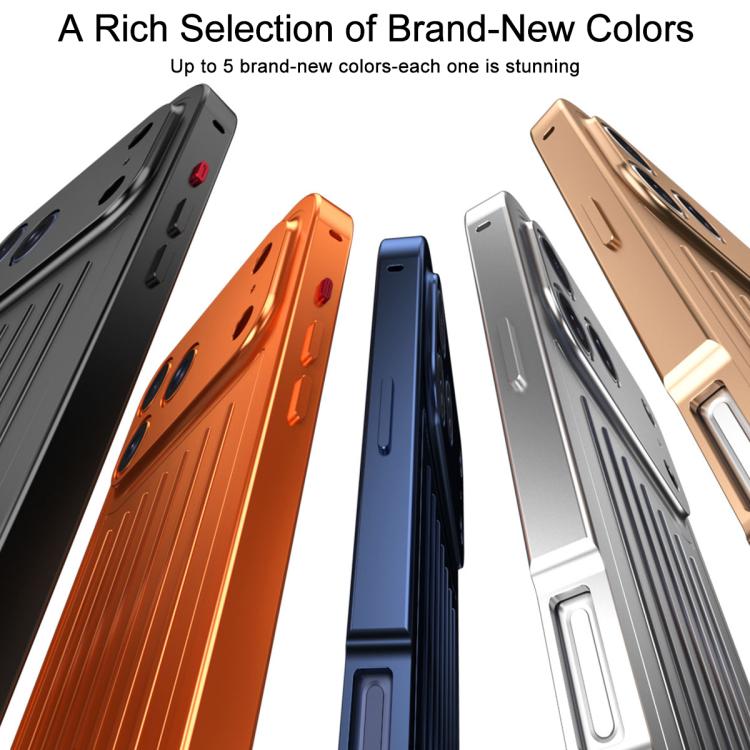 For iPhone 17 Pro Max Suitcase Texture Magnetic King Series Aluminum Alloy Phone Case with Tempered Glass Film