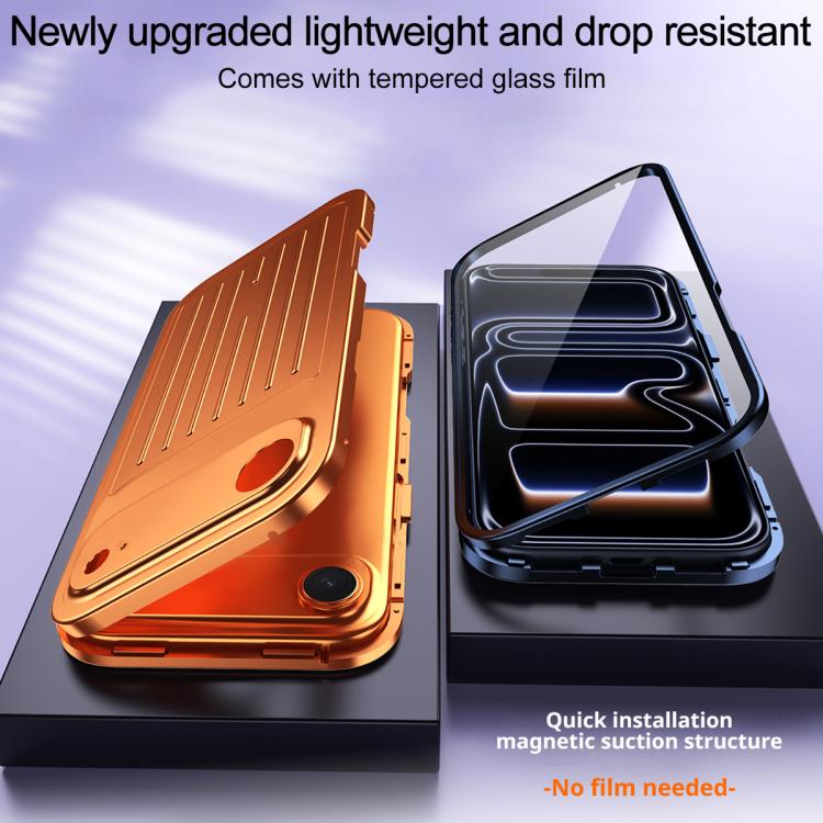 For iPhone Air Suitcase Texture Magnetic King Series Aluminum Alloy Phone Case with Tempered Glass Film