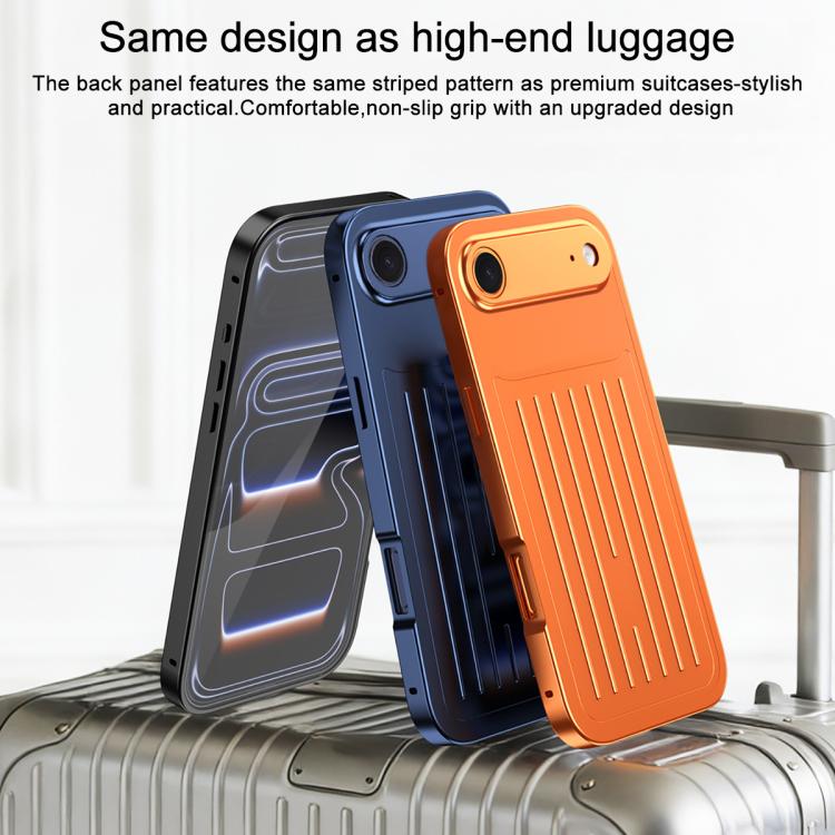For iPhone Air Suitcase Texture Magnetic King Series Aluminum Alloy Phone Case with Tempered Glass Film