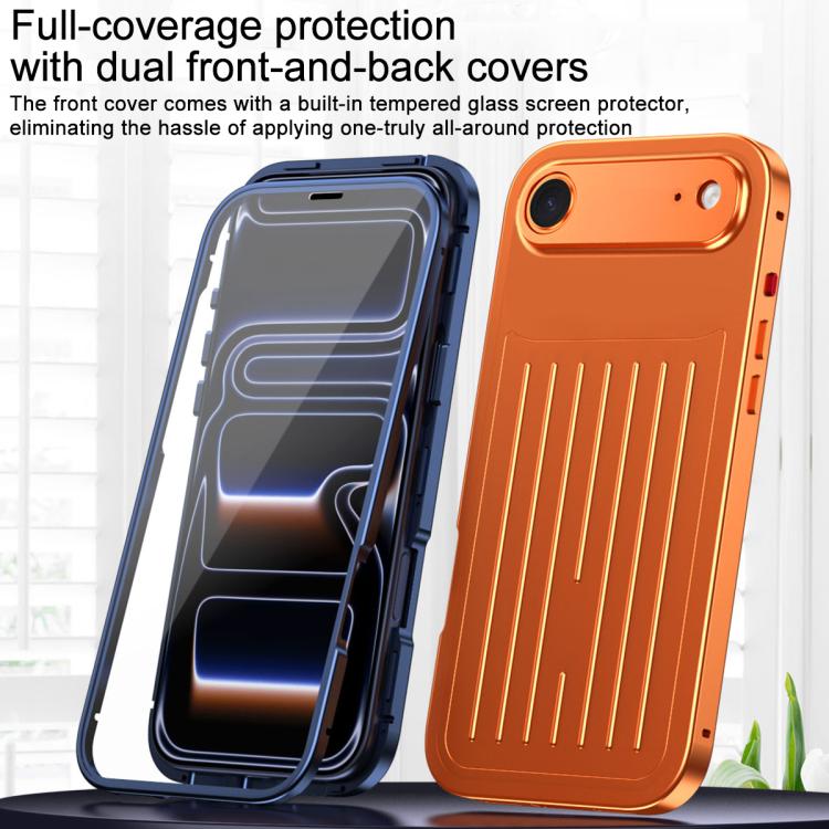 For iPhone Air Suitcase Texture Magnetic King Series Aluminum Alloy Phone Case with Tempered Glass Film