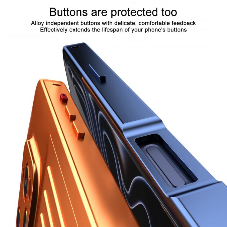 For iPhone 16 Pro Max Suitcase Texture Magnetic King Series Aluminum Alloy Phone Case with Tempered Glass Film