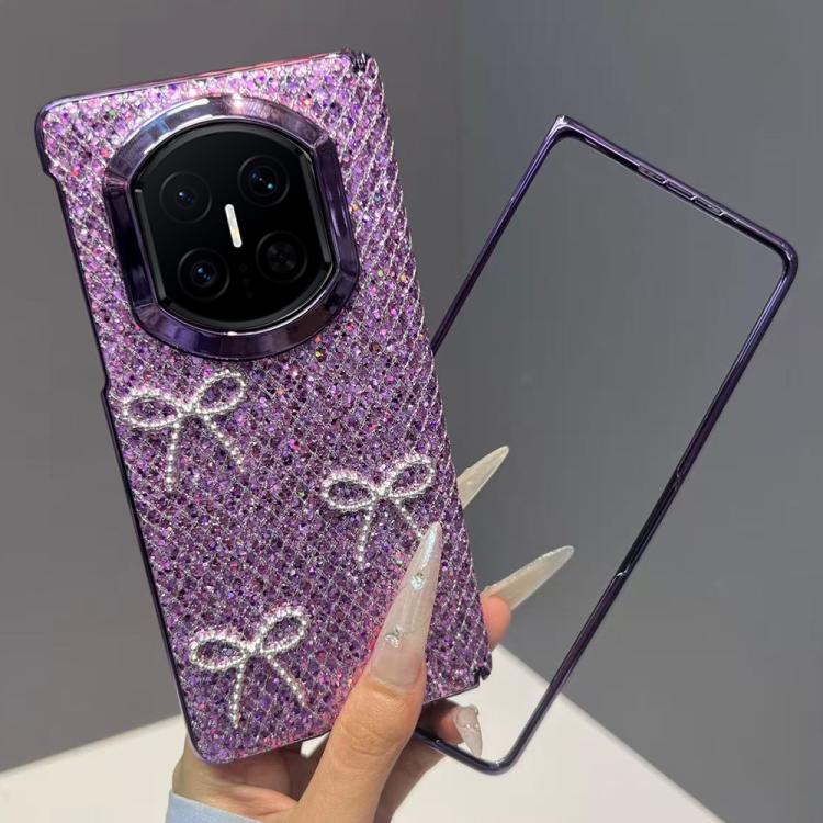For Huawei Mate X7 Glitter Sequins Bow Shockproof Phone Case with Frame - Purple