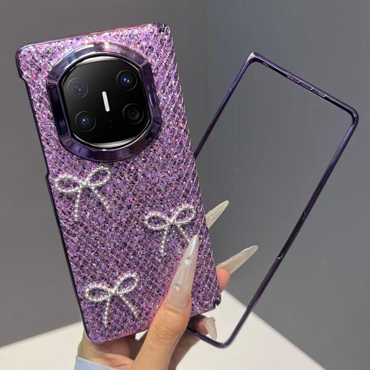 For Huawei Mate X6 Glitter Sequins Bow Shockproof Phone Case with Frame - Purple